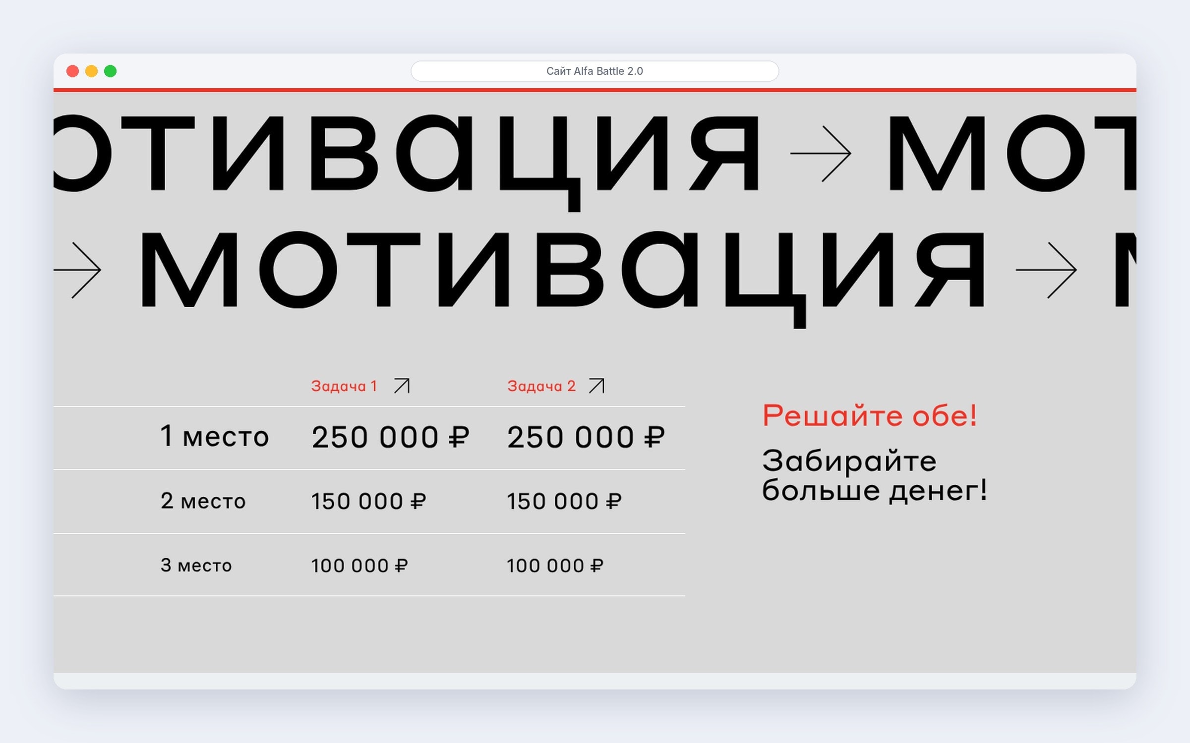 Призы чемпионата Alfa Battle 2.0 за первое, второе и третье место по каждой задаче