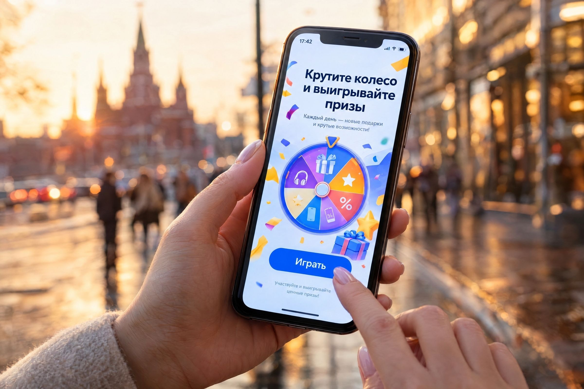 Промо-игра с колесом призов на экране смартфона