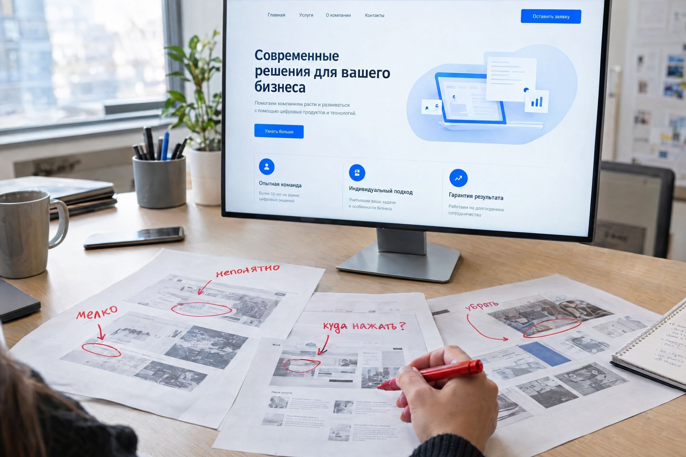 Дизайнер отмечает проблемы старого сайта на распечатках